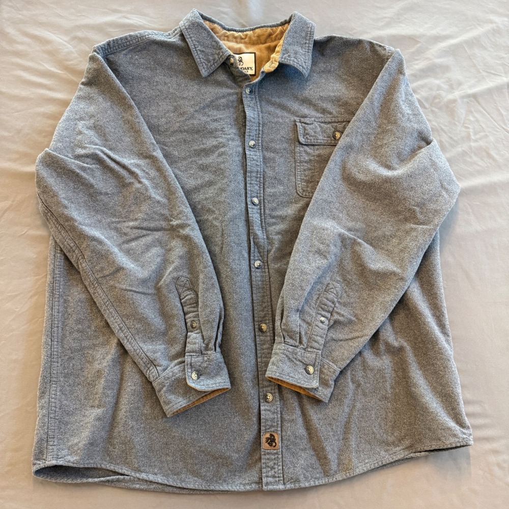 Legendary Whitetails Mens 2XT Gray Heavyweight Flannel Shirt Corduroy Trim‎ Tall